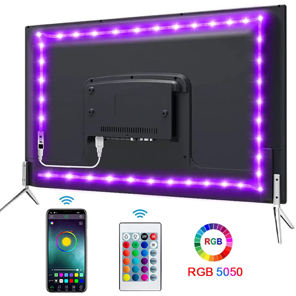USB LED Strip Light Bluetooth Tape RGB Lights SMD5050 5V Flexible LED Lamp Tape Ribbon Self-Adhesive TV Desktop Diode Backlight