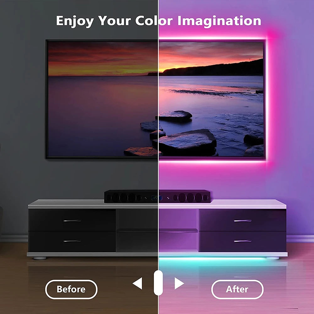 USB LED Strip Light Bluetooth Tape RGB Lights SMD5050 5V Flexible LED Lamp Tape Ribbon Self-Adhesive TV Desktop Diode Backlight