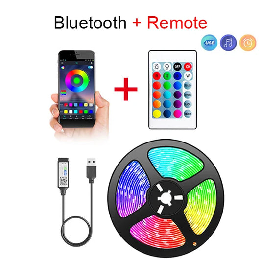 USB LED Strip Light Bluetooth Tape RGB Lights SMD5050 5V Flexible LED Lamp Tape Ribbon Self-Adhesive TV Desktop Diode Backlight